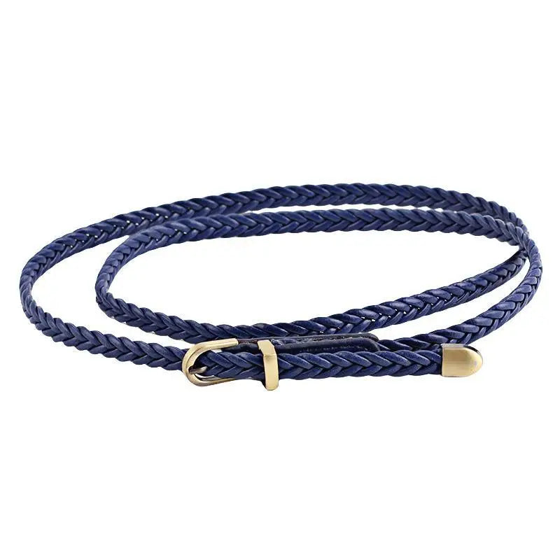 Woven Thin Belt Women's Fashion Casual Versatile Coat Girdle Gothic Retro Red Pin Pu Buckle Waistband