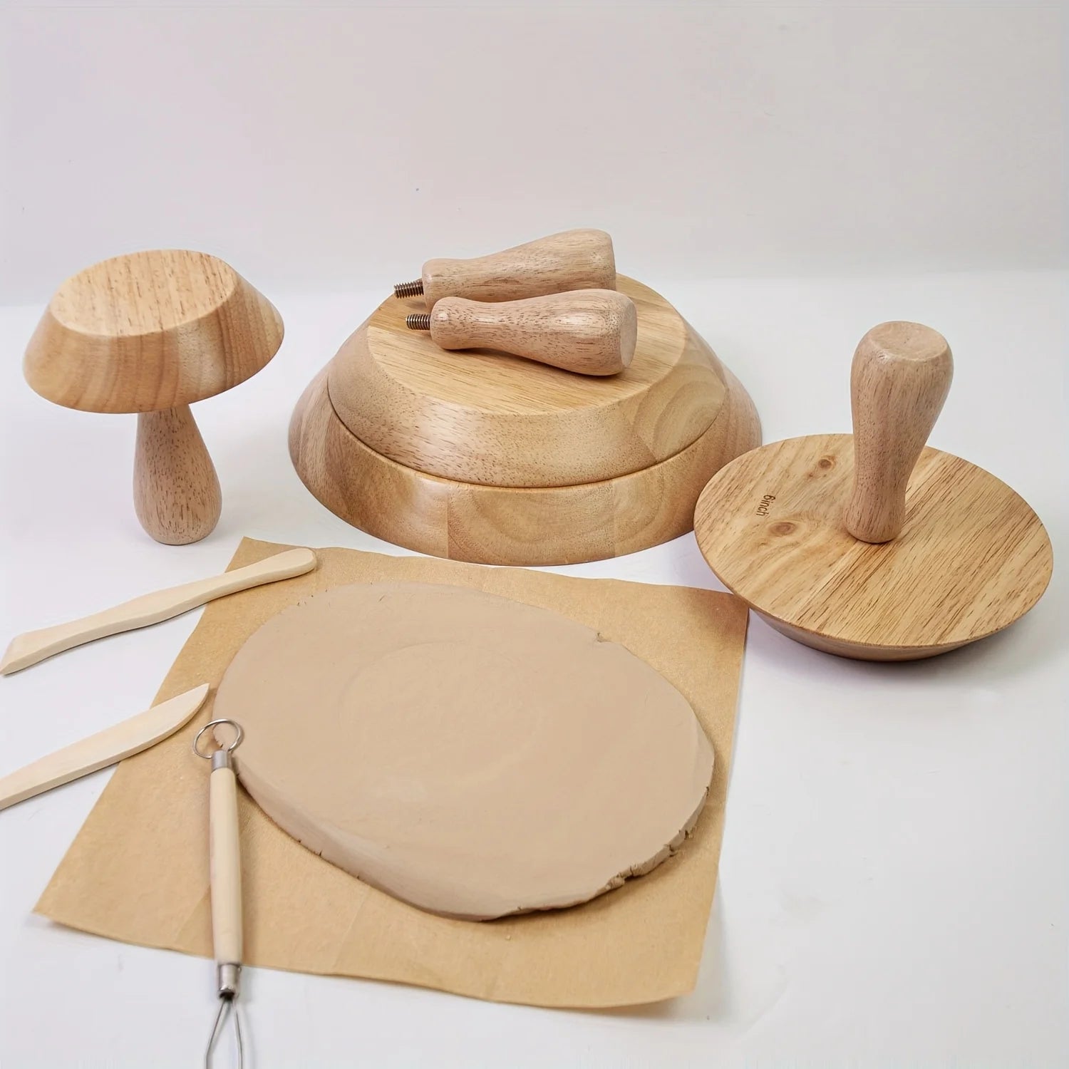 4.4'' 6'' 7.8'' 9.5'' Wood Pottery Tools Clay Plaster Mold with Handle Ceramics Tools for DIY Bowls Plate Dish Slump Press Mold