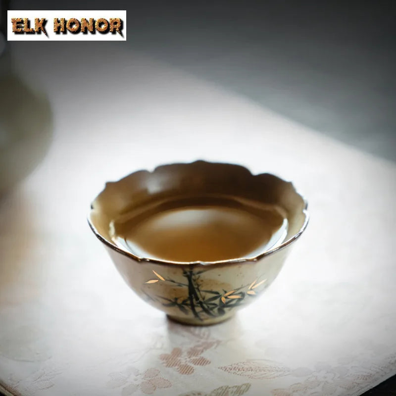 45ml Ancient Kilns Change Ceramic Tea Bowl Pure Hand-painted Blue Bamboo Petals Tea Cup Ladies' Master Cup Chazhan Tea Set Gift