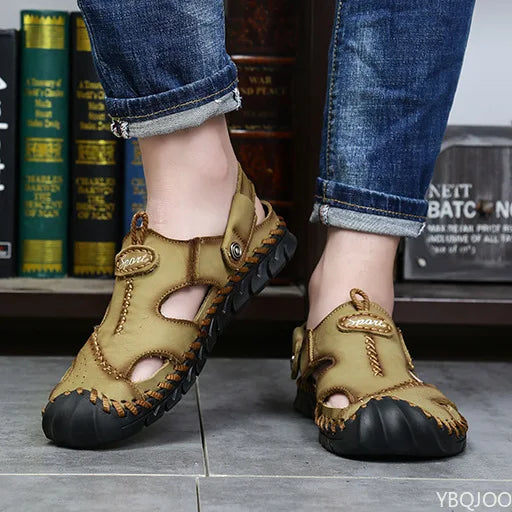 2022 New Summer Men's Sandals Soft Comfortable Breathable Leather Sandals Men Outdoor Beach Sports Sandals Plus Size Men's Shoes