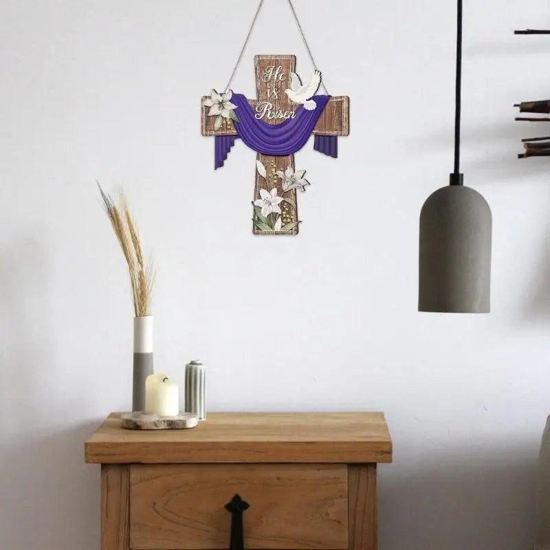 E8BD Elegant Wooden Crosses Door Sign Hanging Decoration for Easters Celebration Gift