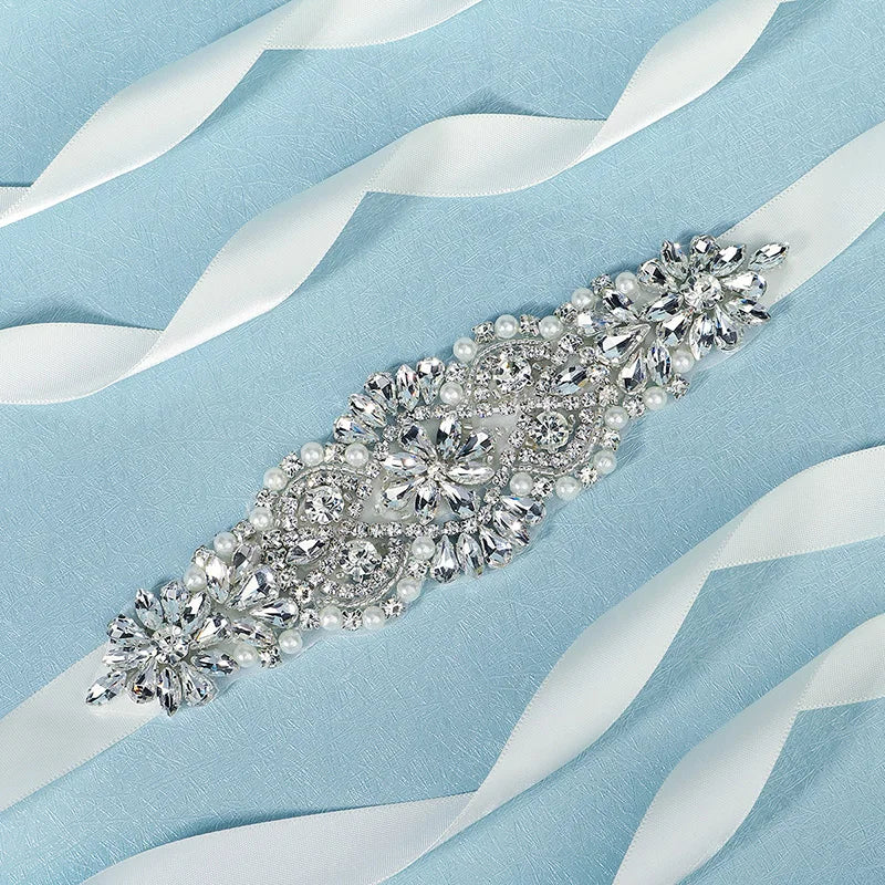 Silver Crystal Bridal Sash For Women Elegant Wedding Dress Belt With Stones New Rhinestone Pearl Bridal Belt Dresses Accessories