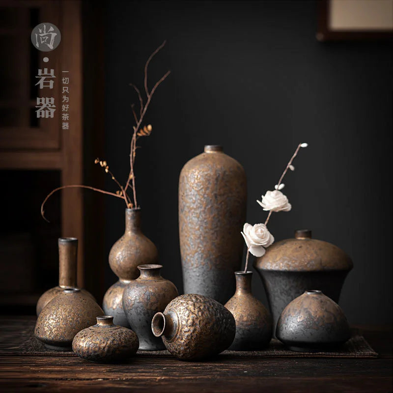 Creative Ceramic Dry Flower Vase, Flower Arrangement, Living Room, Coarse Pottery, Table Decoration, Vases for Flowers