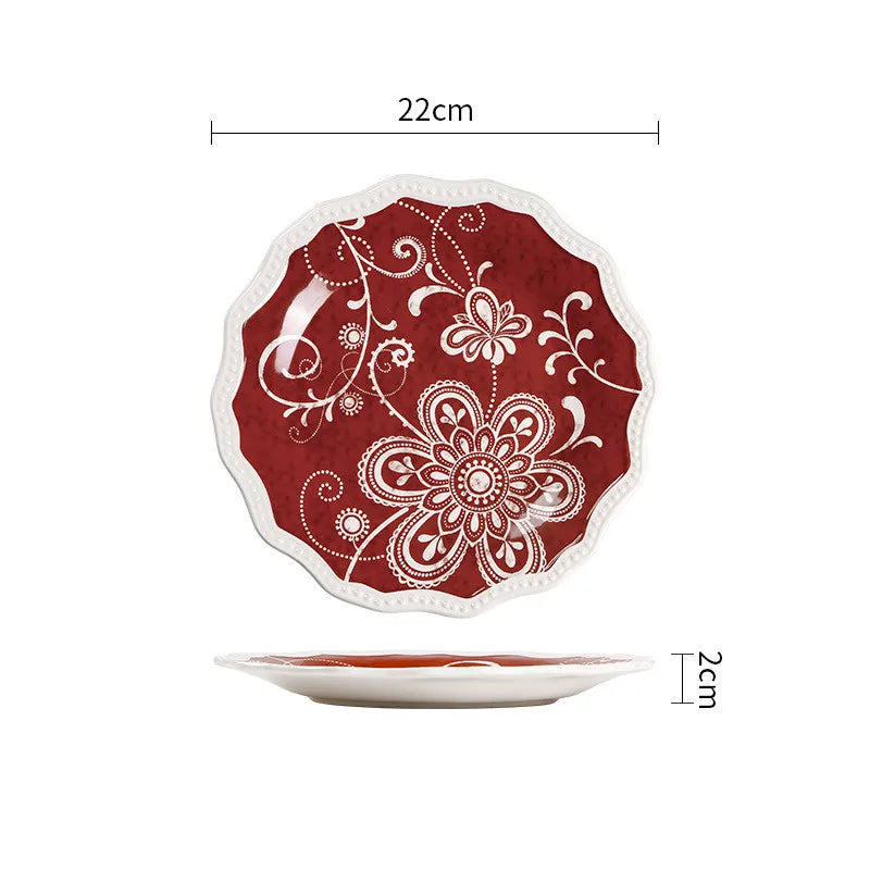 Exquisite Ceramic Plates Round Steak Dinner Pasta Plate Underglaze Colour dishware Kitchen Accessories Home Salad Plate