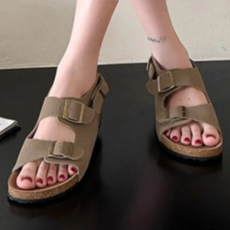 Women's Sandals 2025 Summer Casual Thick Bottom Flat Trend Open Toe Solid Color Sandals Lightweight Outdoor Walking Slippers