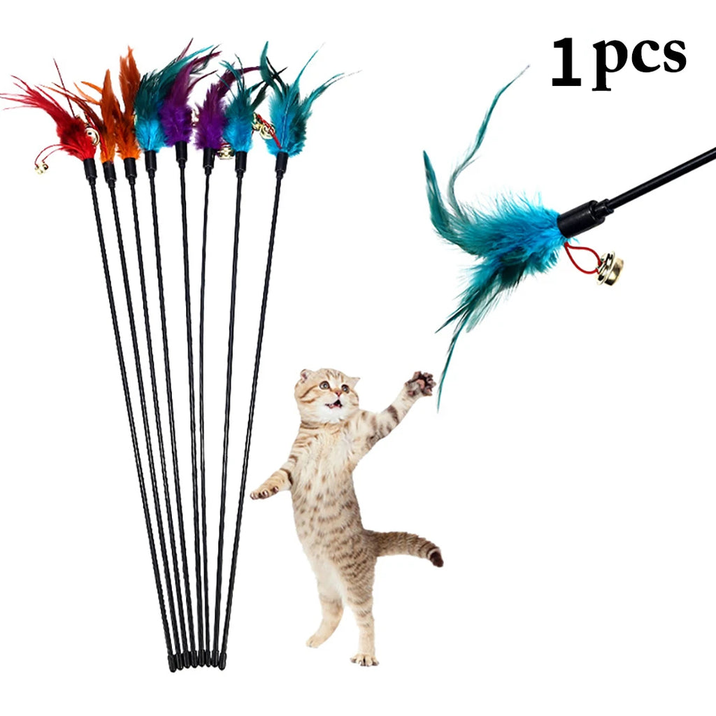 1pcs Cat Toy Cat Teaser Cat Toys Make A Cat Stick Feather with Small Bell Natural Like Birds for Cats Dropshipping Pet Toys