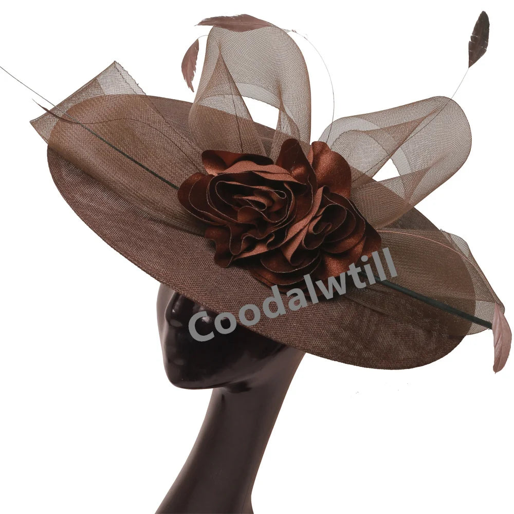 Elegant Women Church Derby Big Fascinator Hat Formal Dress Church Headpiece Bride Femme Marriage Chapeau Cap Flower Millinery
