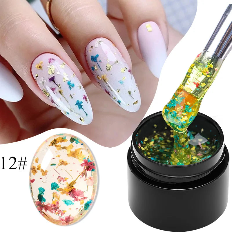 MEET ACROSS 5ML Blue Dried Flower Gel Nail Polish Natural Flower Fairy Nail Art Soak Off UV LED Painting Gel Varnish For Nails
