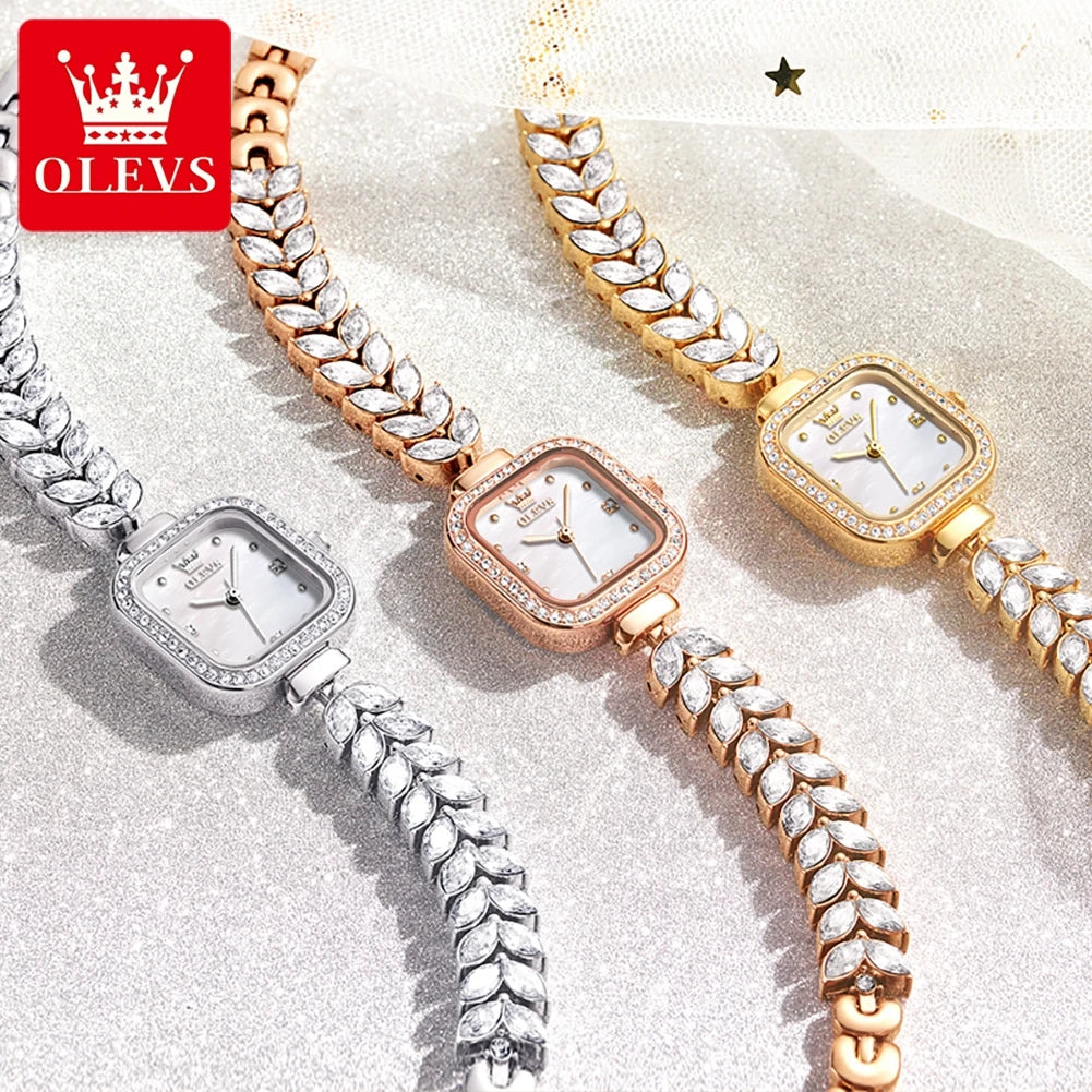 OLEVS 9987 Women's Watch Square Dial Waterproof Quartz Watch For Women Luxury Original Elegant Ladies Wristwatch Steel Strap
