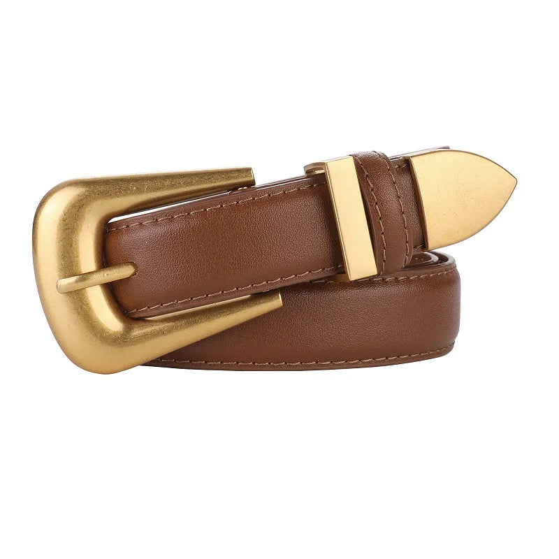 Genuine Leather Belt for Women Burgundy Leather Fashion Belts with Gold Metal Buckle Casual Luxury for Jeans Dresses