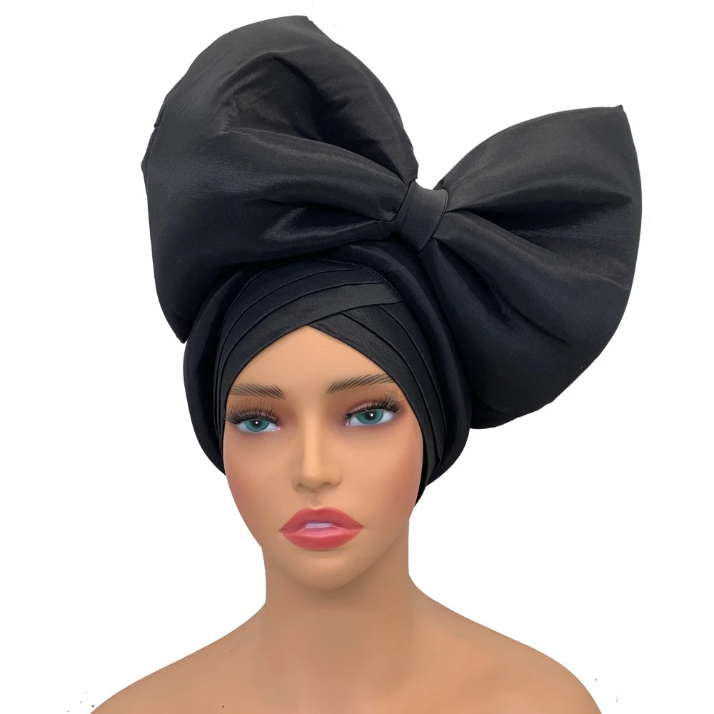 Big Bowknot Turban Cap for Women Exaggerated Headpiece African Auto Gele Headtie Nigeria Party Headwear Hat Lady Head Wraps