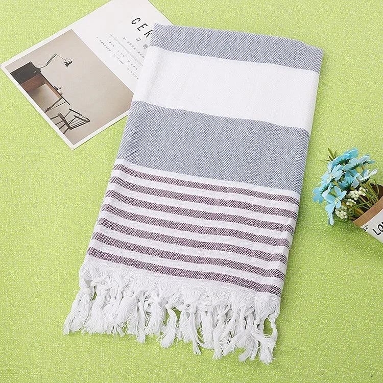 Cotton and Linen Striped Quick-drying Shawl European and American Popular Yarn-dyed Cotton Turkish Beach Towel with Tassels
