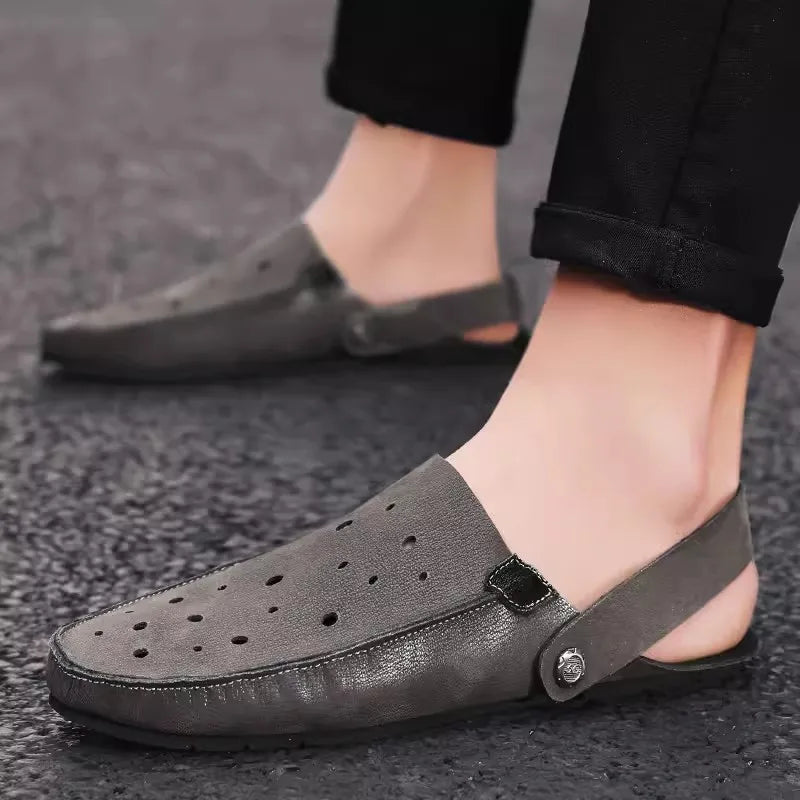 Genuine Leather Slippers For Men Slip on Flats Shoes Walking Shoes Men Half Slippers Comfortable  Household Casual Beach Sandals