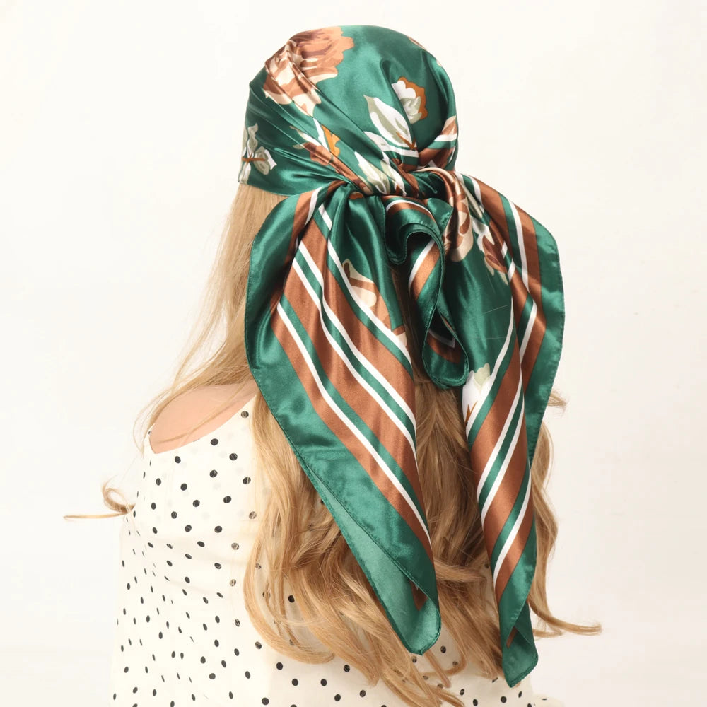 Silk Head Scarf Women Luxury Fashion Hair Scarve Summer Foulard Femme Satin Shawl Kerchief 90cm Square Headscarf Bandana Cheveux
