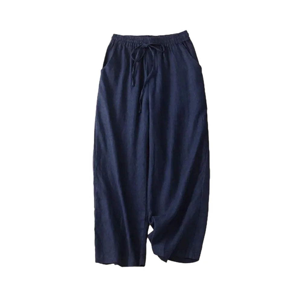 Cotton LinenCasual Solid Lace Up Elastic High Waist Loose Wide Leg Women's Pants Ankle-Length Pants For Women Clothing Fashion