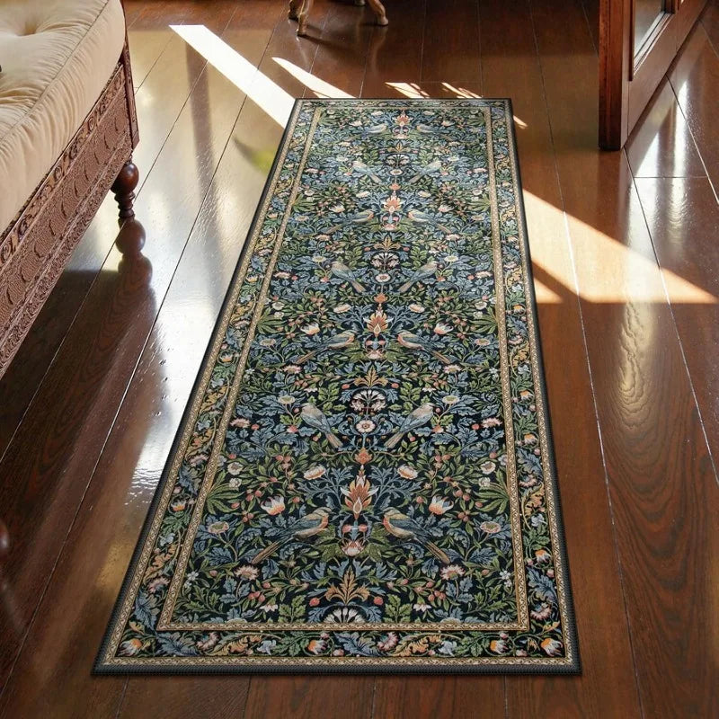 Floral Hallway Runner Rug Soft Flower Botanical Indoor Carpet Bedroom Non-Slip Floor Mat Machine Washable Rugs for Living Room