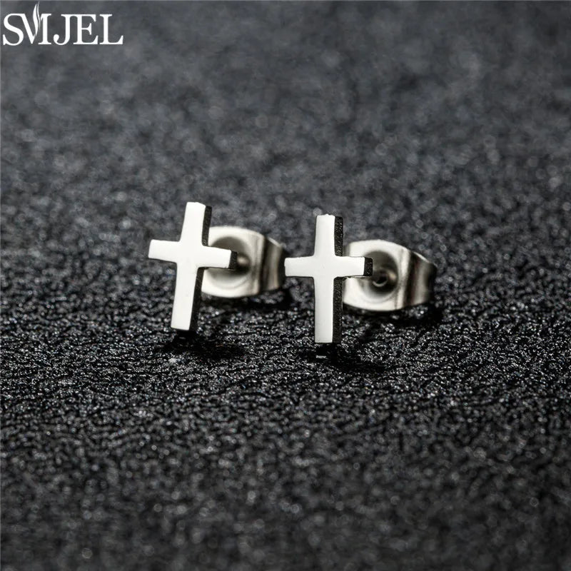 Simple Big Cross Earrings Brinco Stainless Steel Mini Stud Earring for Women Punk Crucifix Cartilage Tragus Ear Piercing Jewelry