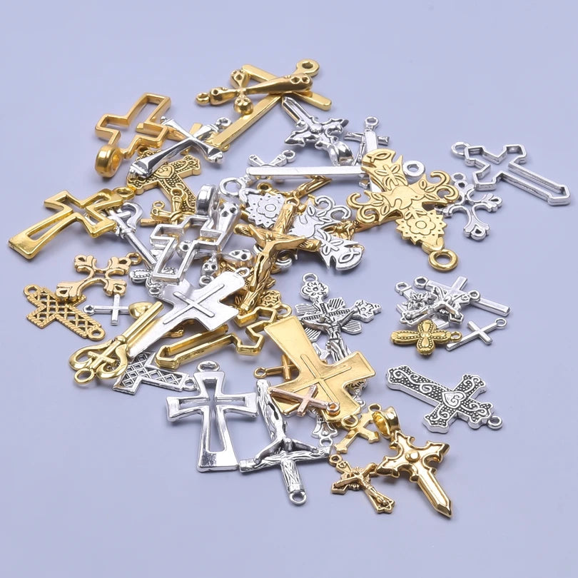 Mix Gold Color Christian Crosses Alloy Charm Antique Silver Pendant diy Jewelry Making Necklace Supplies Crafts Bulk cruz colgan