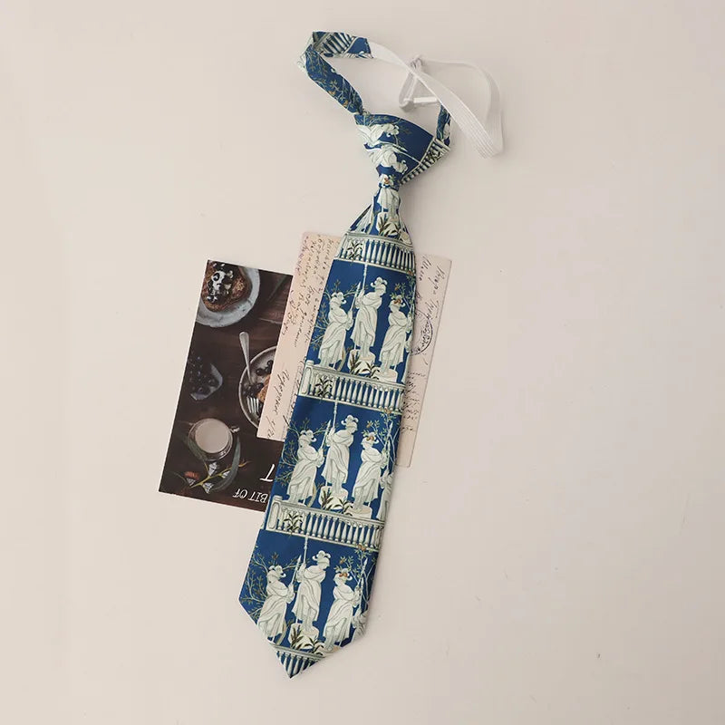 33cm Length Casual Trendy JK Ties Preppy Chic College Girl Short Necktie Polyester Floral Animal Printed Lazy-tie Vintage Cravat