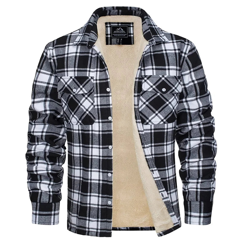 MAGCOMSEN Fleece Plaid Flannel Shirt Jacket  Men's Button Up Casual Cotton Jacket Thicken Warm Spring Work Coat Sherpa Outerwear
