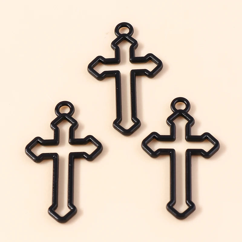 10pcs Steampunk  Crosses Charms for Jewelry Making Black Color Rose Cross Charms Pendant Necklace Keychain Diy Jewelry Findings