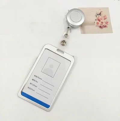 Aluminum Alloy Card Holder Retractable Badge Reel Lanyard Employee Staff Name ID Card Card Holder Business Supplies
