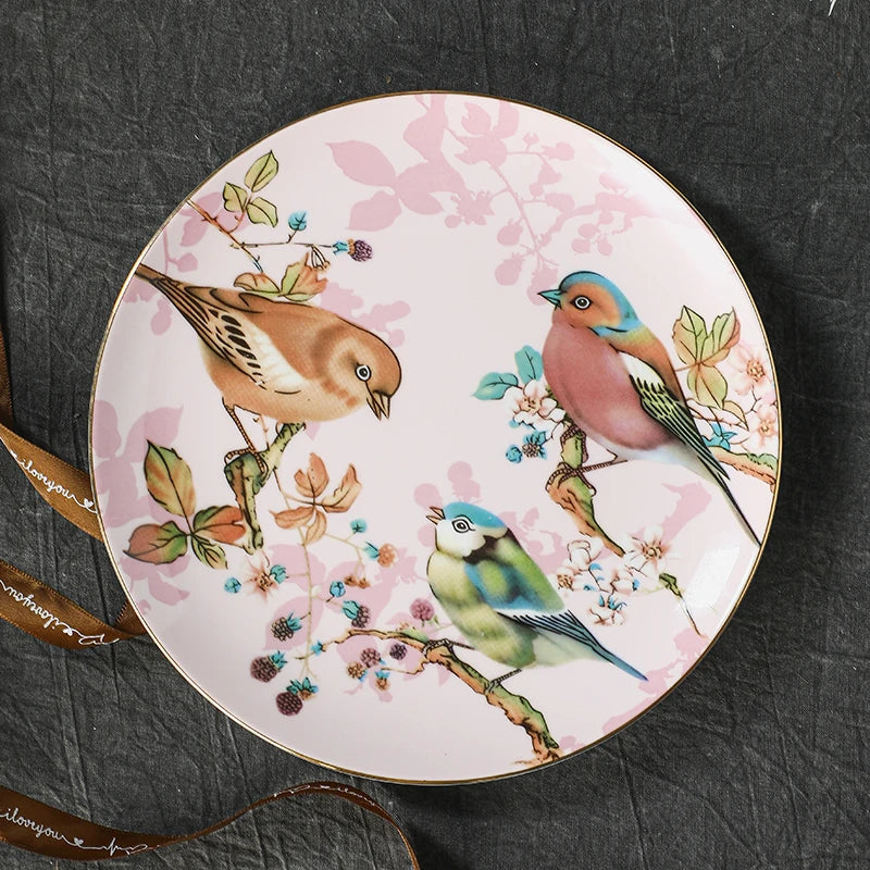 Pastoral Bone China Dishes And Plates Porcelain Cake Dish Pastry Fruit Tray Ceramic Tableware Steak Dinner Plate Decoration