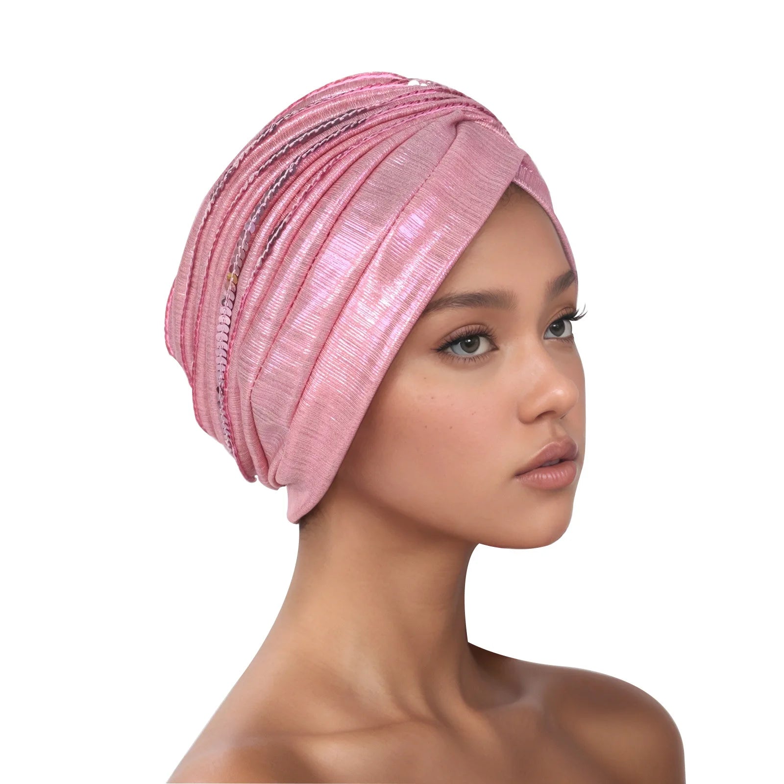 Women's Head Wraps Muslim Headscarf Cap India Hat Ready Hijab Bonnet Turbante Mujer Summer Breathable Sequins Turban Cap