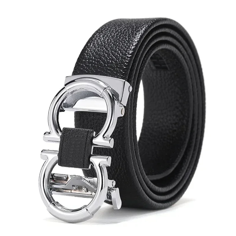 Men's minimalist high-end leather alloy fully automatic buckle head versatile Korean business European and American waist belt