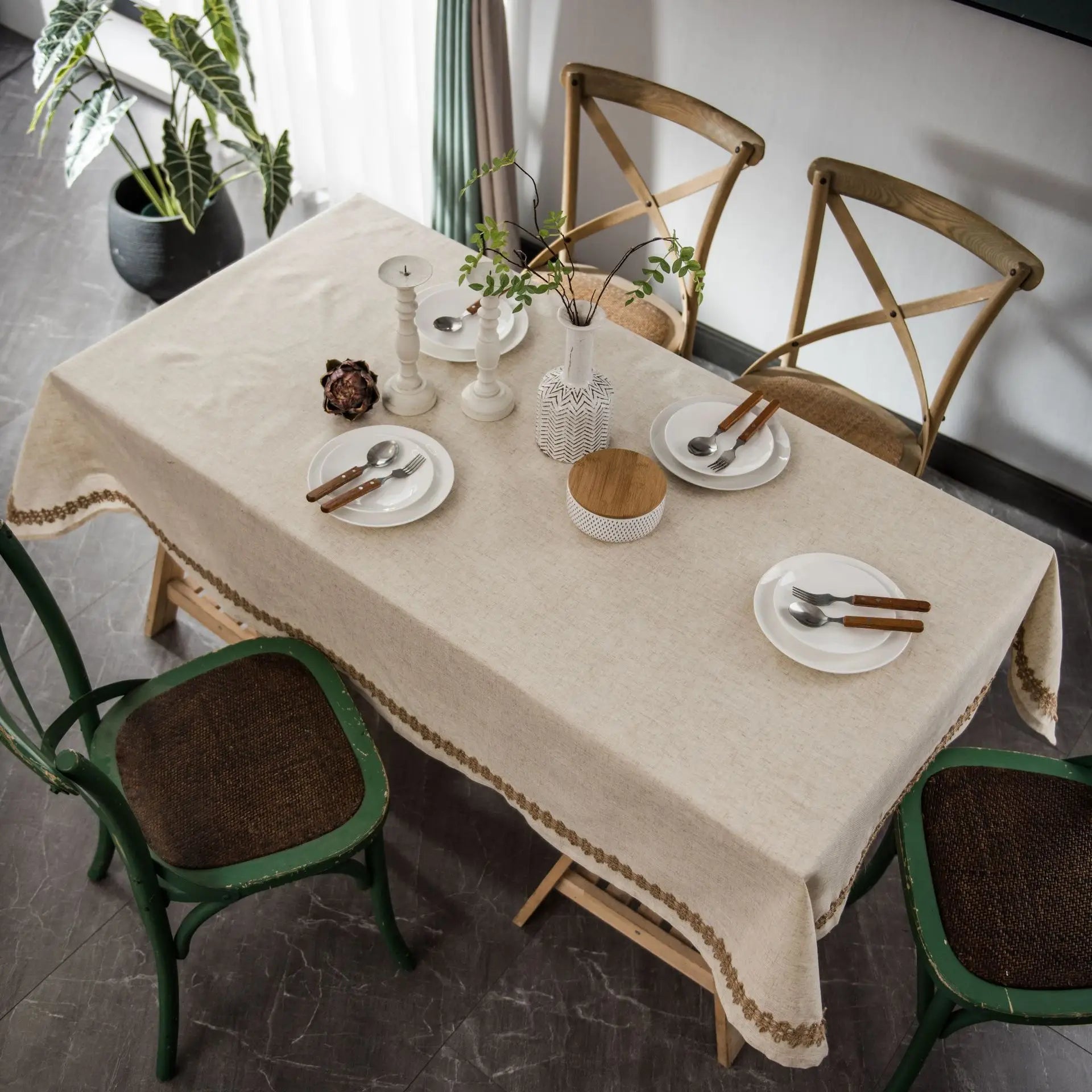 Cotton Linen Jute Lace Tablecloth for Wedding Home Party Dining Banquet Decoration Flax Fabric Table Cloth Luxurious Table Cover