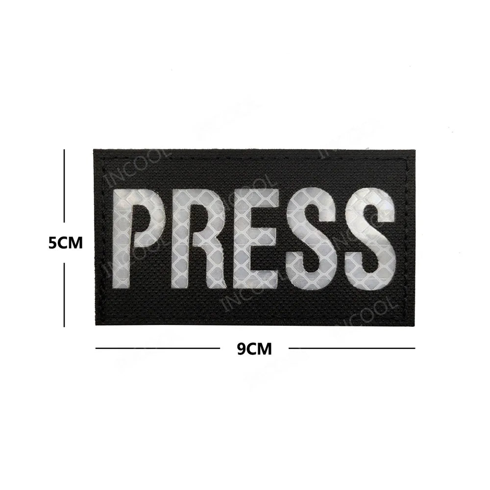 PRESS MEDIA INSTRUCTOR Doctor Nurse First Aid Staff IR Infrared Reflective Glow In Dark Patches Appliqued Embroidered Badges