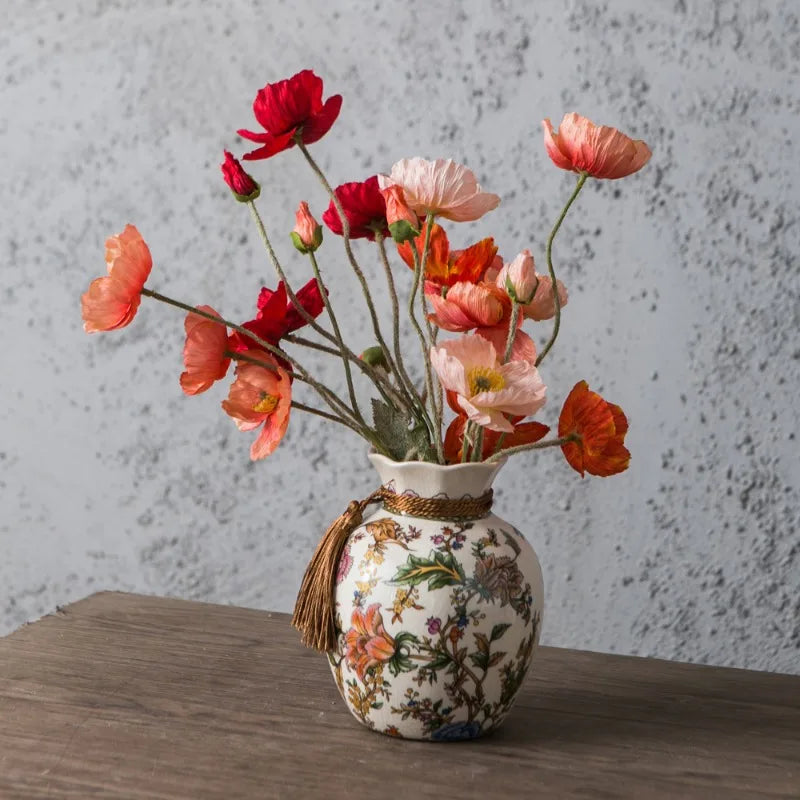 American Retro Ceramic Vase Creative Blessing Bag Style New Chinese Decoration Living Room Dining Table Desktop Small Vase