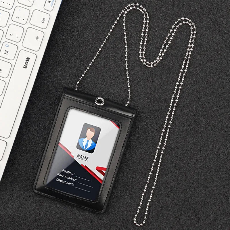 Genuine Leather ID Badge Holder Name Tag Chest Card Holders with Neck Lanyard Formal Staff Office Worker Supplies Magnet Hasp