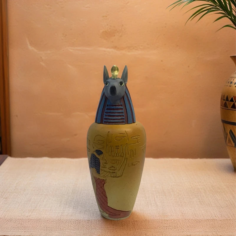 Ancient Egyptian Pharaoh sculpture Resin pottery jar Colorful Duamutov Family living room table bookshelf decoration
