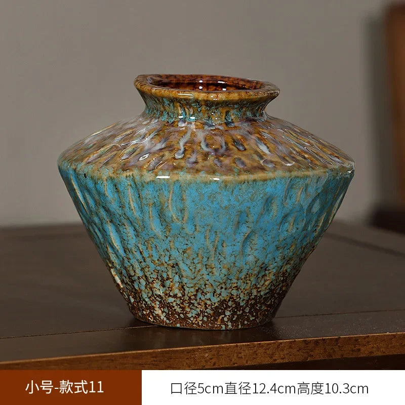 European Style Retro Style Ceramic Vase Living Room Advanced Sense Coarse Clay Pot Simple Dried Flower Arrangement Decoration