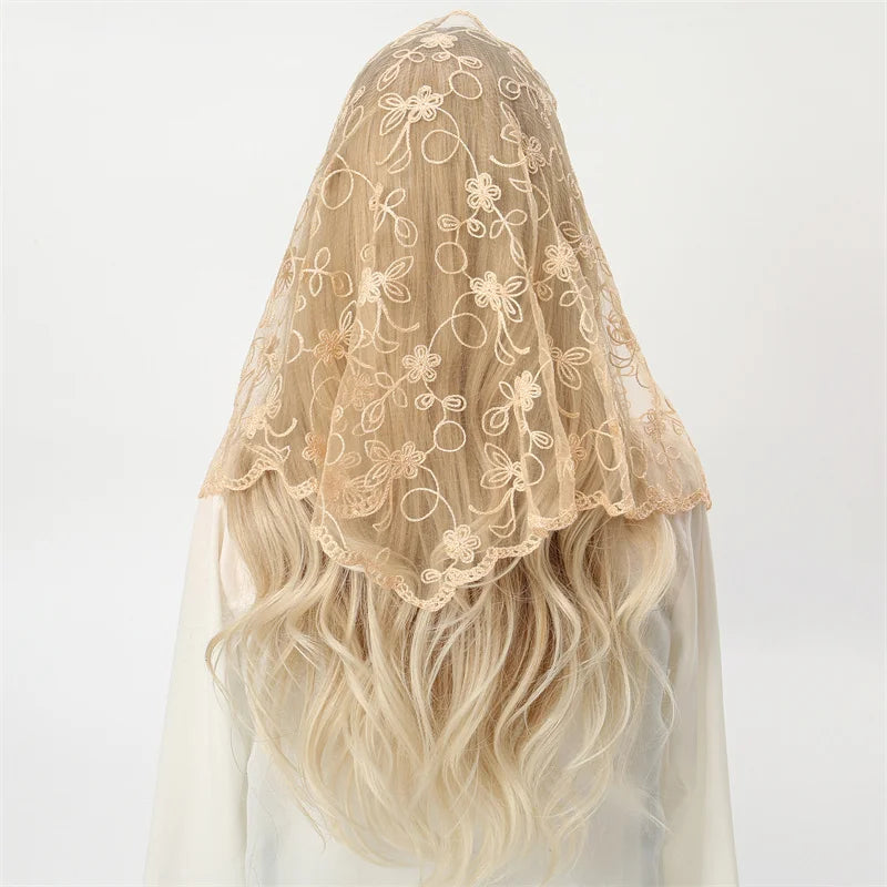 Fashion Church Shawl Lace Veil Polyester Scarf Bandana Church Prayer Wedding Mantilla Chapel White Embroidered Hijab Women Scarf