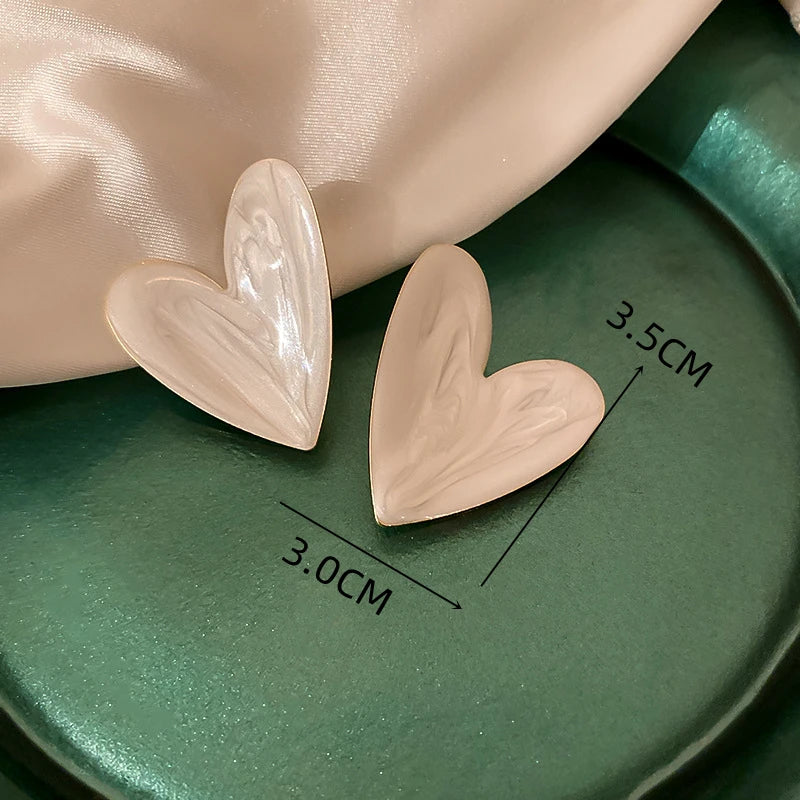 Big Heart Stud Earrings for Women Girl Korean Love Drop Glaze Aesthetic Daily Life Minimalist Jewelry