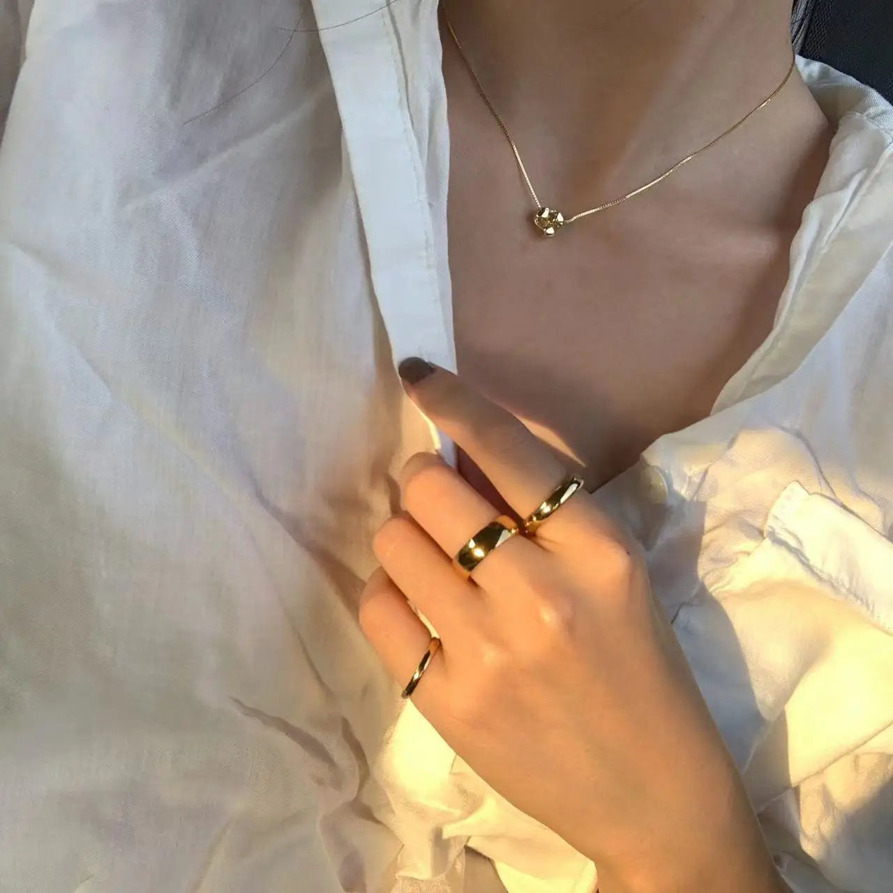 Classic 18K Gold Plated Couple Rings Wedding Engagement Minimalist Simple Smooth Stainless Steel Ring for Women and Men Jewelry