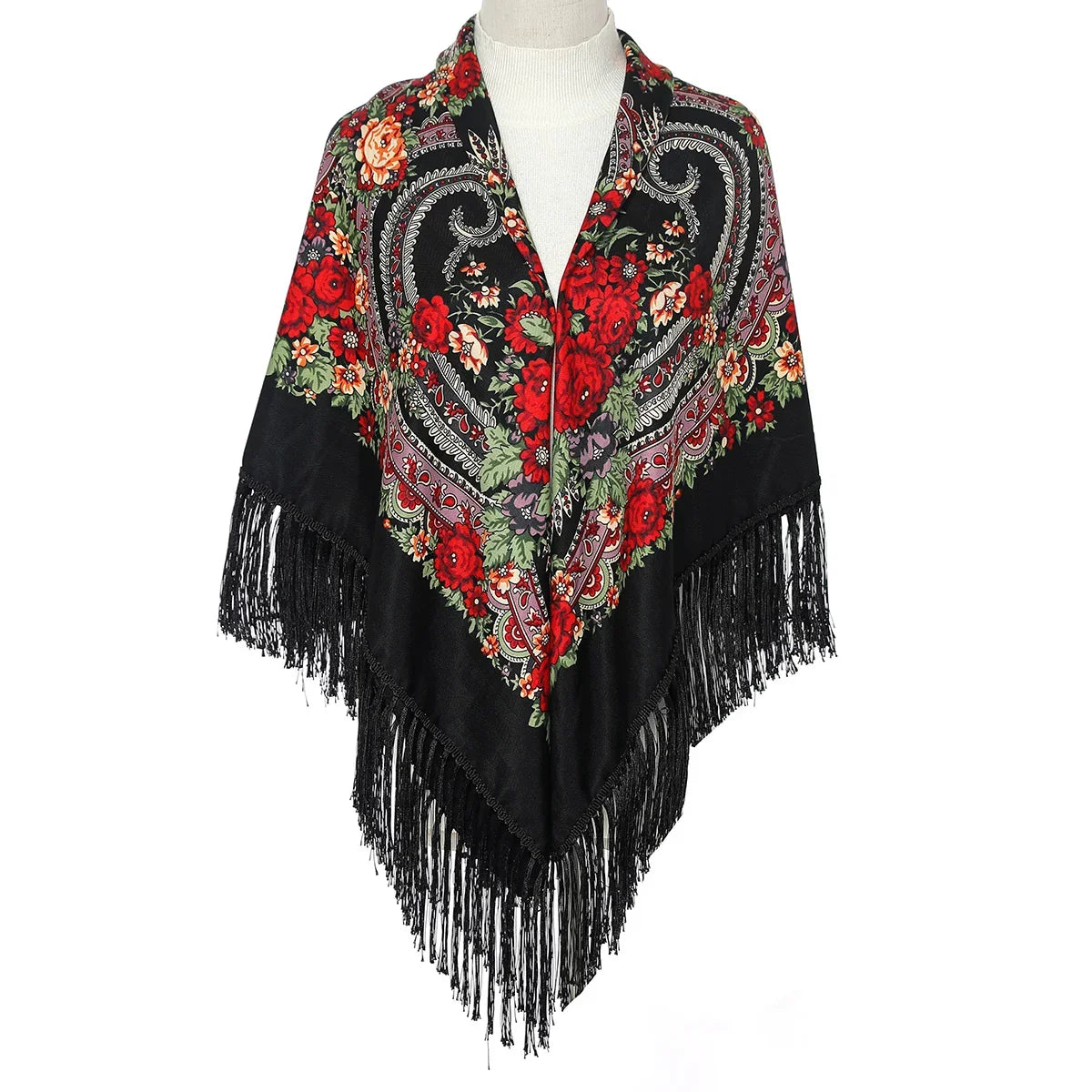 Women Luxury Floral Printed shawl Scarf for woman Square Babushka Handkerchief Head Wraps cardigan  Bohemia Retro Fringed Cape