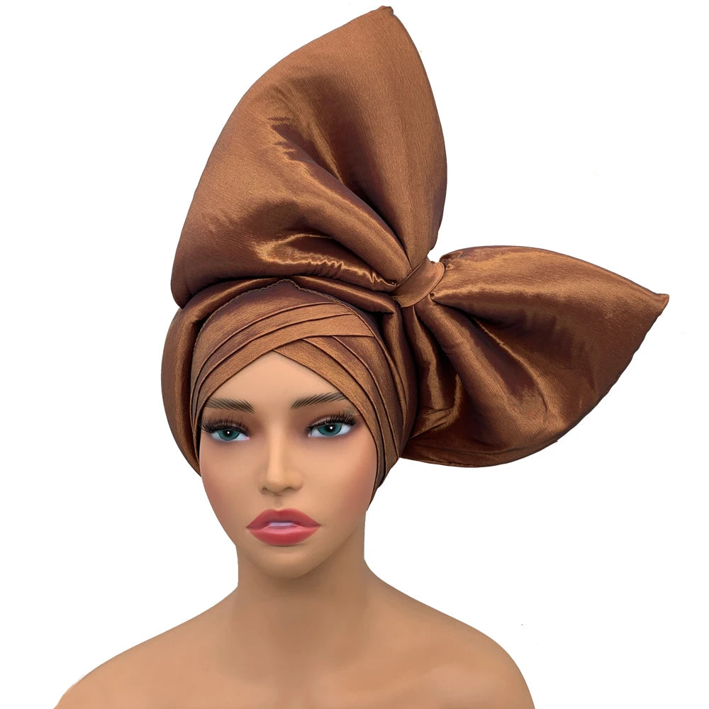 Big Bowknot Turban Cap for Women Exaggerated Headpiece African Auto Gele Headtie Nigeria Party Headwear Hat Lady Head Wraps