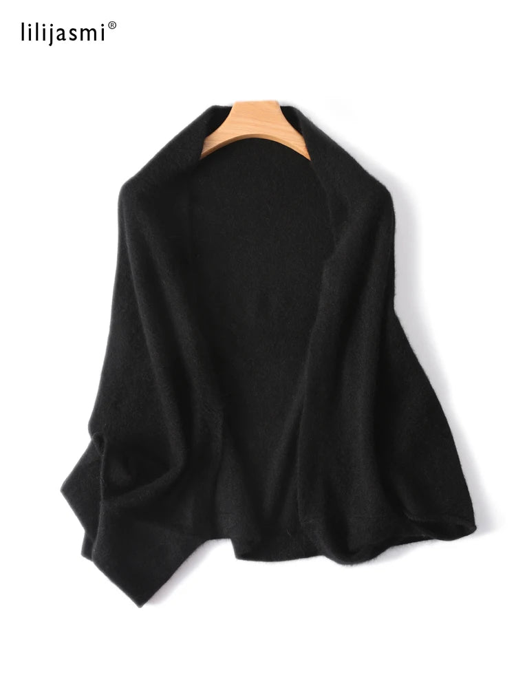 Trend Shawl Wrap Scarf Two Purposes 100% Wool Women Knitted Accessories Cape Casual Soft Scarves Warm Cappa Cozy Fashion Mantles