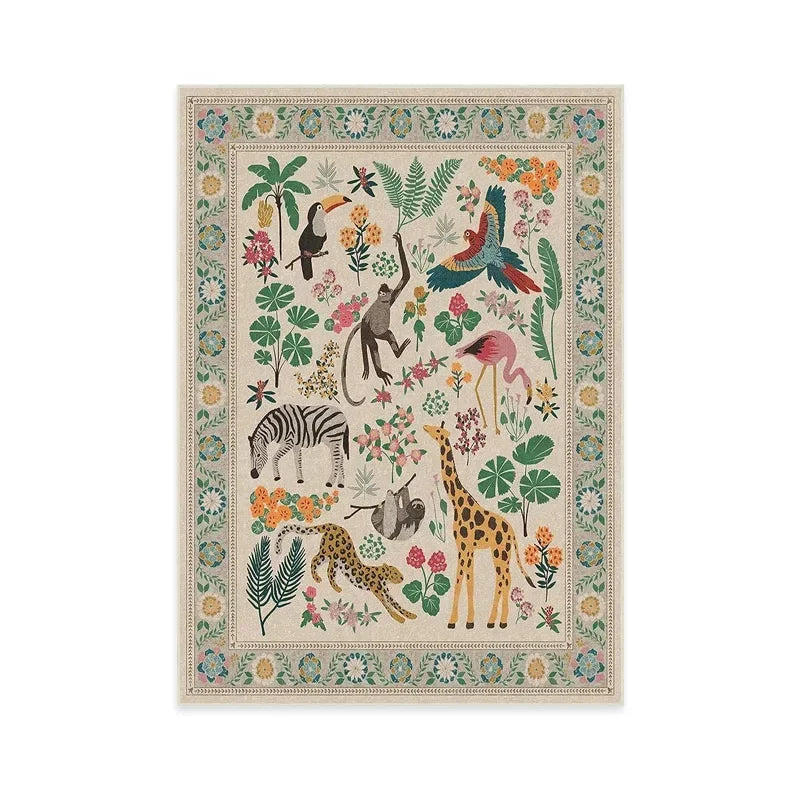 Living Room Large Carpet for Bedroom Bedside Floor Mat Bohemian Style Animal Plant Carpets Retro Home Decoration Rug 대형 거실 카펫
