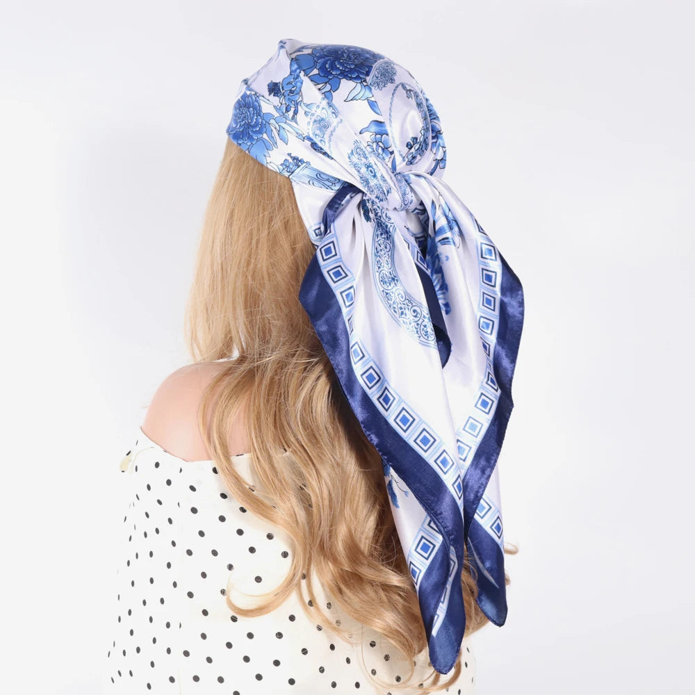 Silk Head Scarf Women Luxury Fashion Hair Scarve Summer Foulard Femme Satin Shawl Kerchief 90cm Square Headscarf Bandana Cheveux