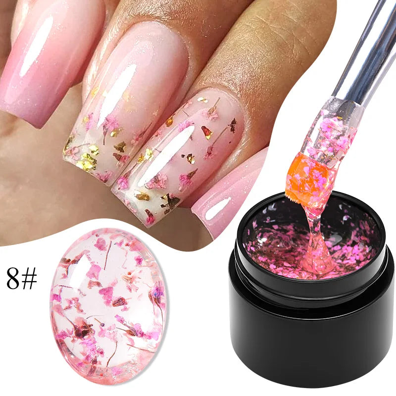 MEET ACROSS 5ML Blue Dried Flower Gel Nail Polish Natural Flower Fairy Nail Art Soak Off UV LED Painting Gel Varnish For Nails