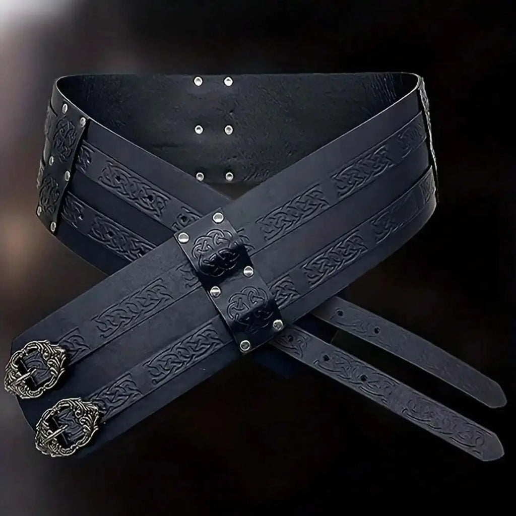 Renaissance Viking Embossed Wide Belt Medieval Faux Leather Armor Belt Medieval Wide Belt for Men PU Leather Costume Accessory