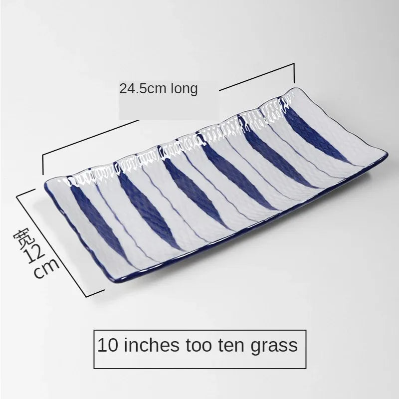 Plate Japanese Ceramic Tableware High Temperature Underglaze Color Hand-painted Tableware New Chinese Creative Rectangular