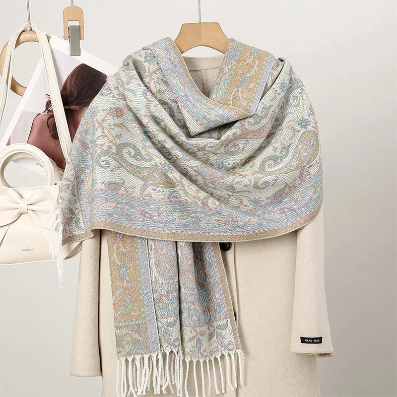 New Shawl Warm Winter Scarf Hijab Women Print Paisley Cashmere Pashmina Thick Wrap Head Neck Foulard Luxury 2024 Blanket Echarpe