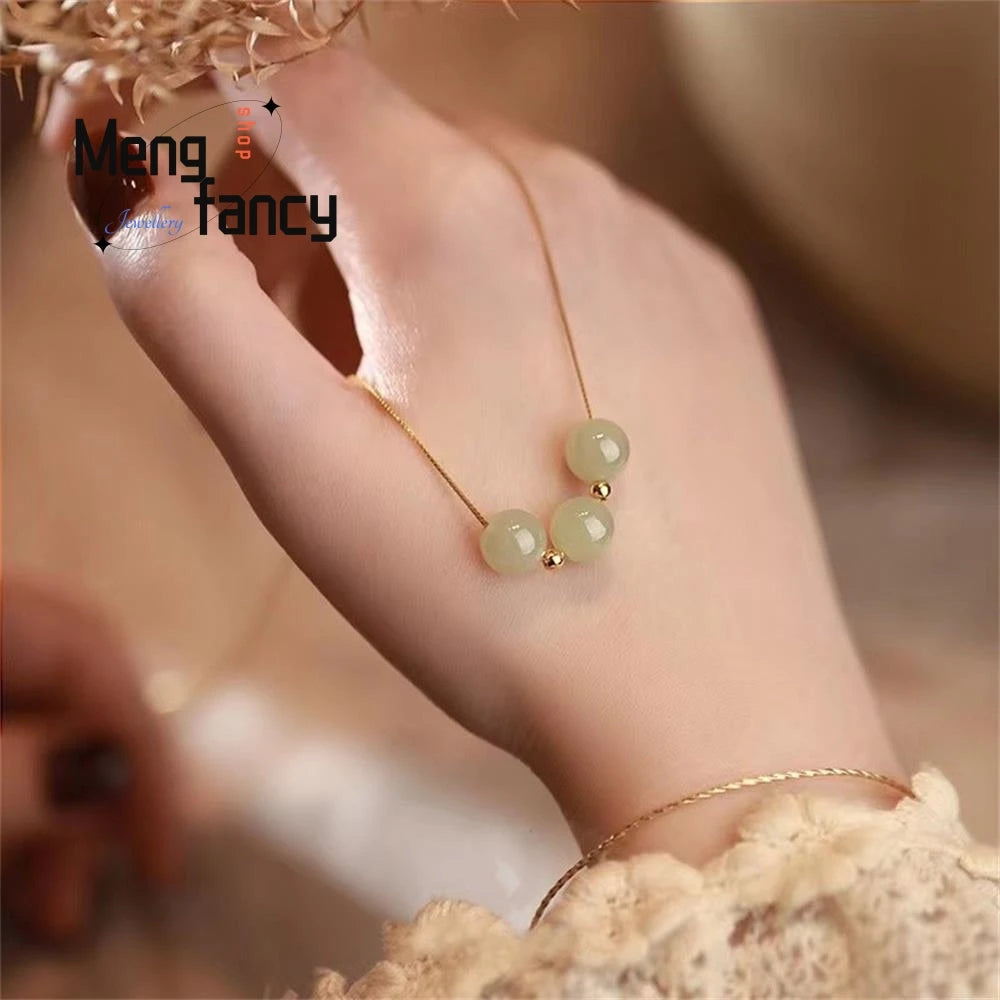 Natural Hotan Jasper Lucky beads Lockbone Chain Light Luxury Temperament Exquisite Pendant High-grade Popular Fashion Jewelry