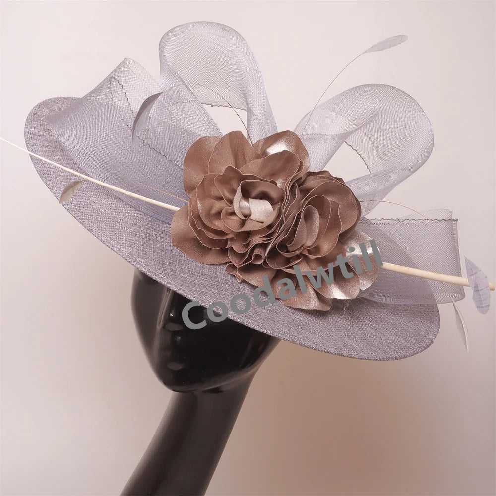 Elegant Women Church Derby Big Fascinator Hat Formal Dress Church Headpiece Bride Femme Marriage Chapeau Cap Flower Millinery