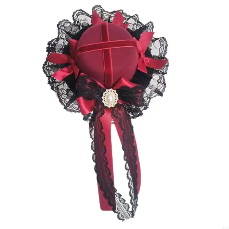 Ribbon Bowknot Veil Small Hat with Hair Clip Fashion Headwear Women Teens Halloween Hair Bows Masquerades Party Headwear